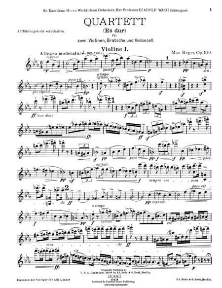  Quartett Es Dur Fur Zwei Violinen, Bratsche Und Violoncell, Op. 109 by Max Reger